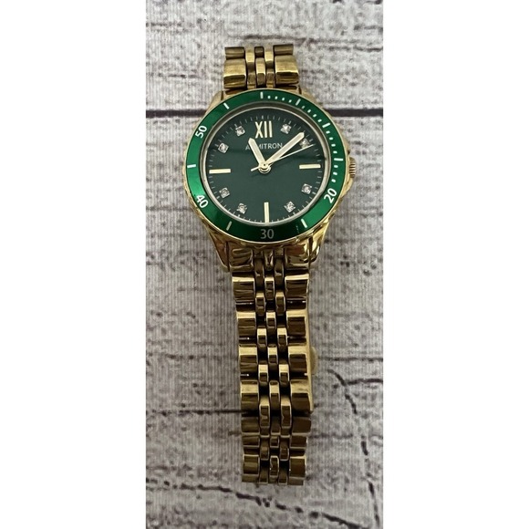 Armitron Accessories - Armitron Ladies Gold Tone Green Dial Diver Style Wrist Watch Quartz Need Battery